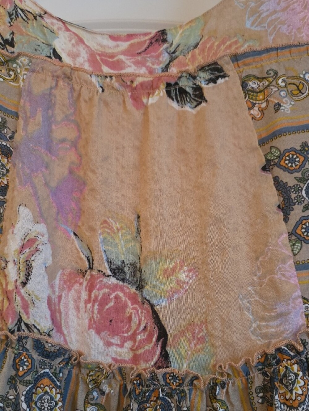 NWT Davi & Dani 1XL Boho Floral Tiered Maxi Dress in Blush and Tan - Picture 6 of 11
